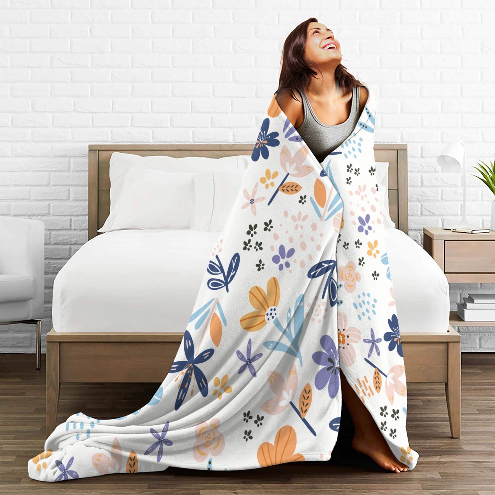 Personalized Print Throw Blanket Small Fresh Flowers For Couch-Ultra-Soft Micro Fleece Sofa Bed Camping Travel Throw