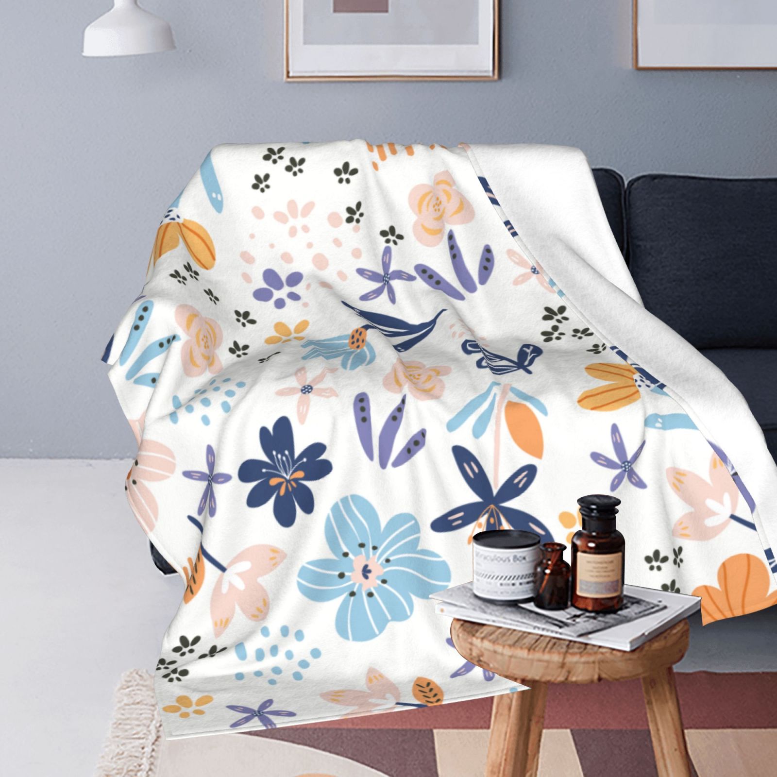  Personalized Print Throw Blanket Small Fresh Flowers For Couch-Ultra-Soft Micro Fleece Sofa Bed Camping Travel Throw