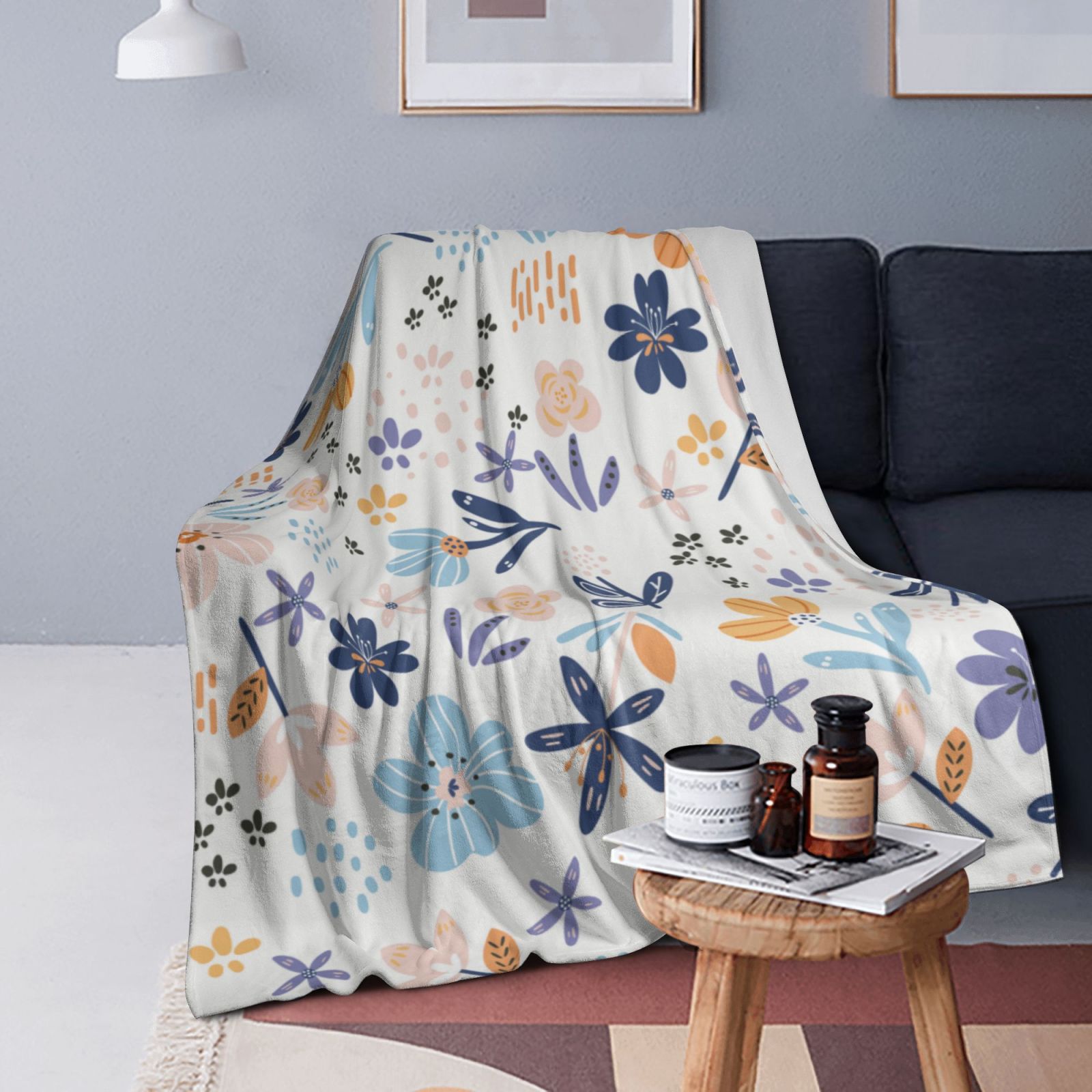  Personalized Print Throw Blanket Small Fresh Flowers For Couch-Ultra-Soft Micro Fleece Sofa Bed Camping Travel Throw