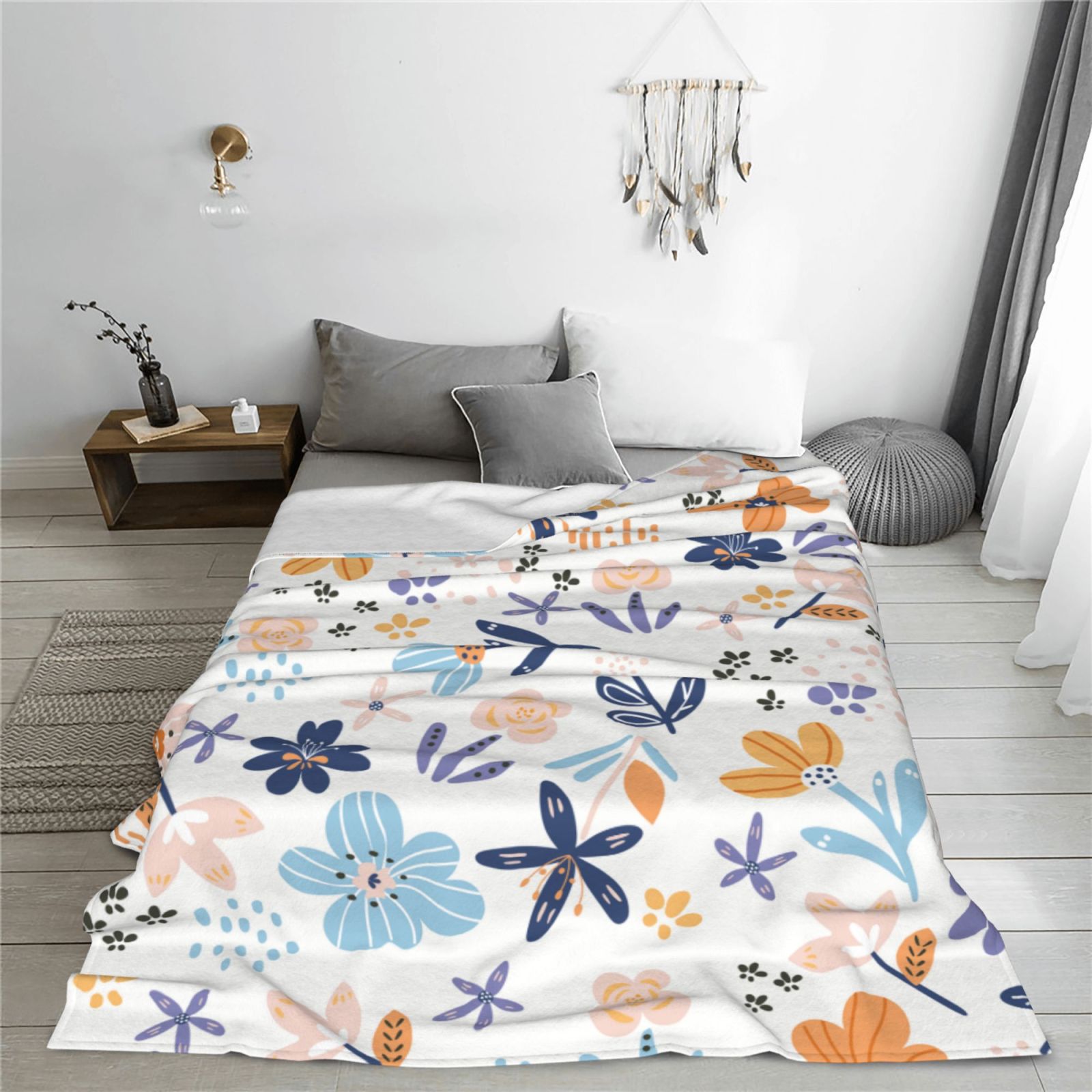  Personalized Print Throw Blanket Small Fresh Flowers For Couch-Ultra-Soft Micro Fleece Sofa Bed Camping Travel Throw