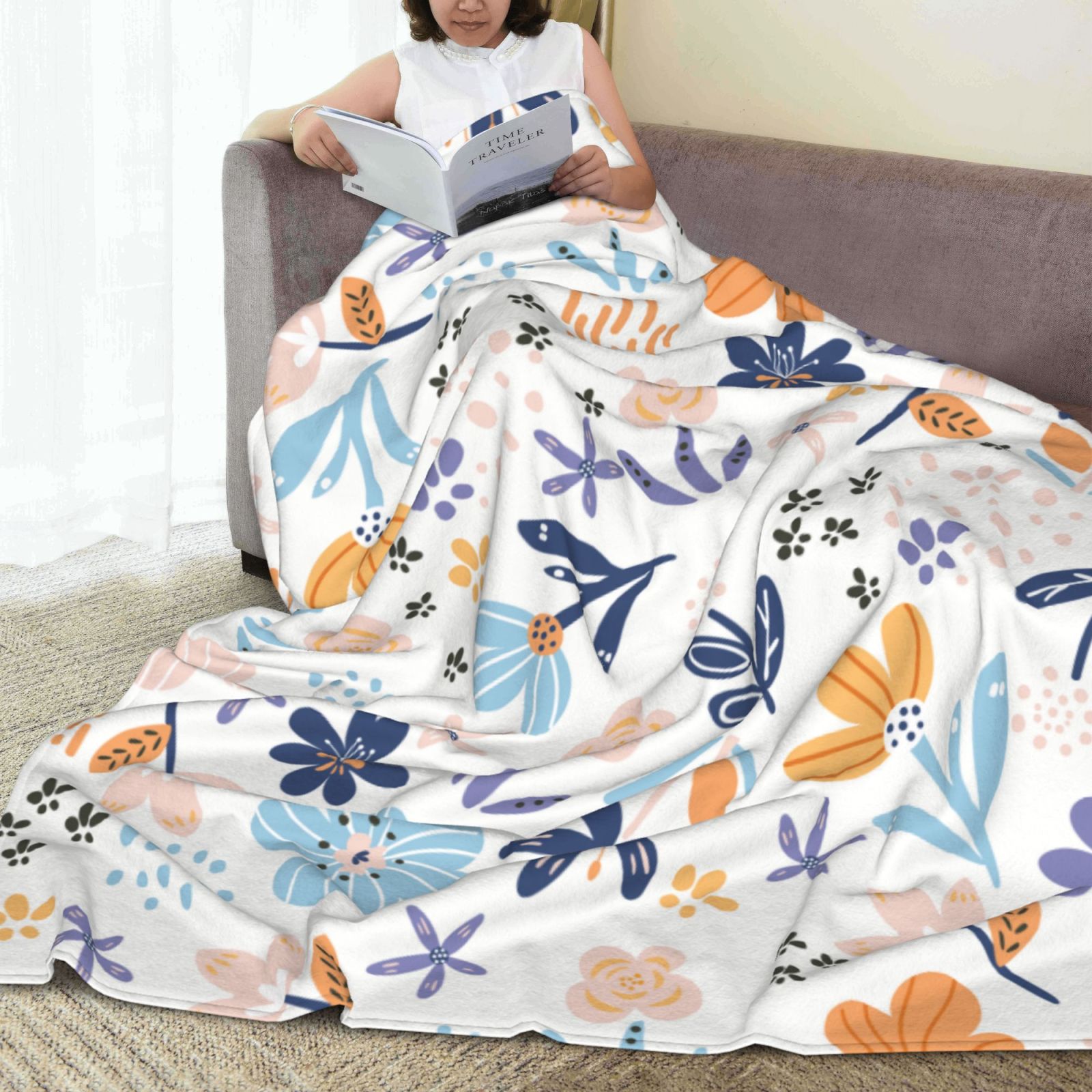  Personalized Print Throw Blanket Small Fresh Flowers For Couch-Ultra-Soft Micro Fleece Sofa Bed Camping Travel Throw