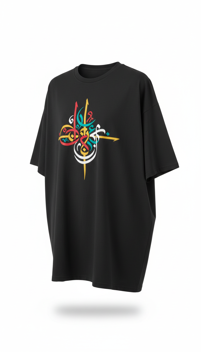 Oversized Night Black Calligraphy Tee